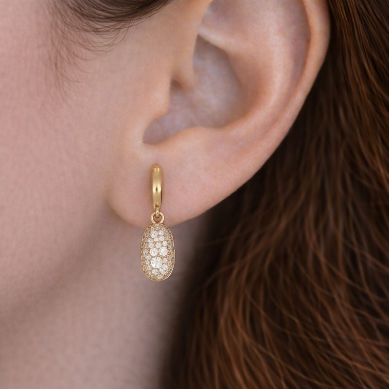 EFL54136. 14K Solid Yellow Gold Diamond Dangle Earrings