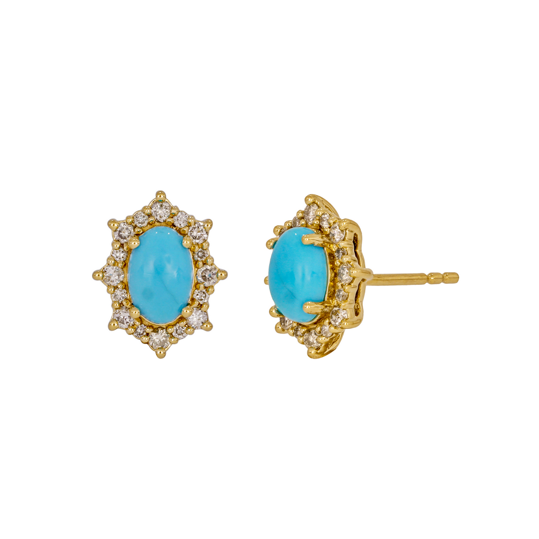 CE96209TQ6X4. 14k Solid Gold Diamond and Turquoise Stud Earrings