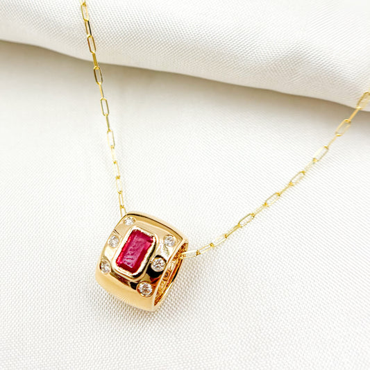 14K Gold Diamond and Gemstone Charm