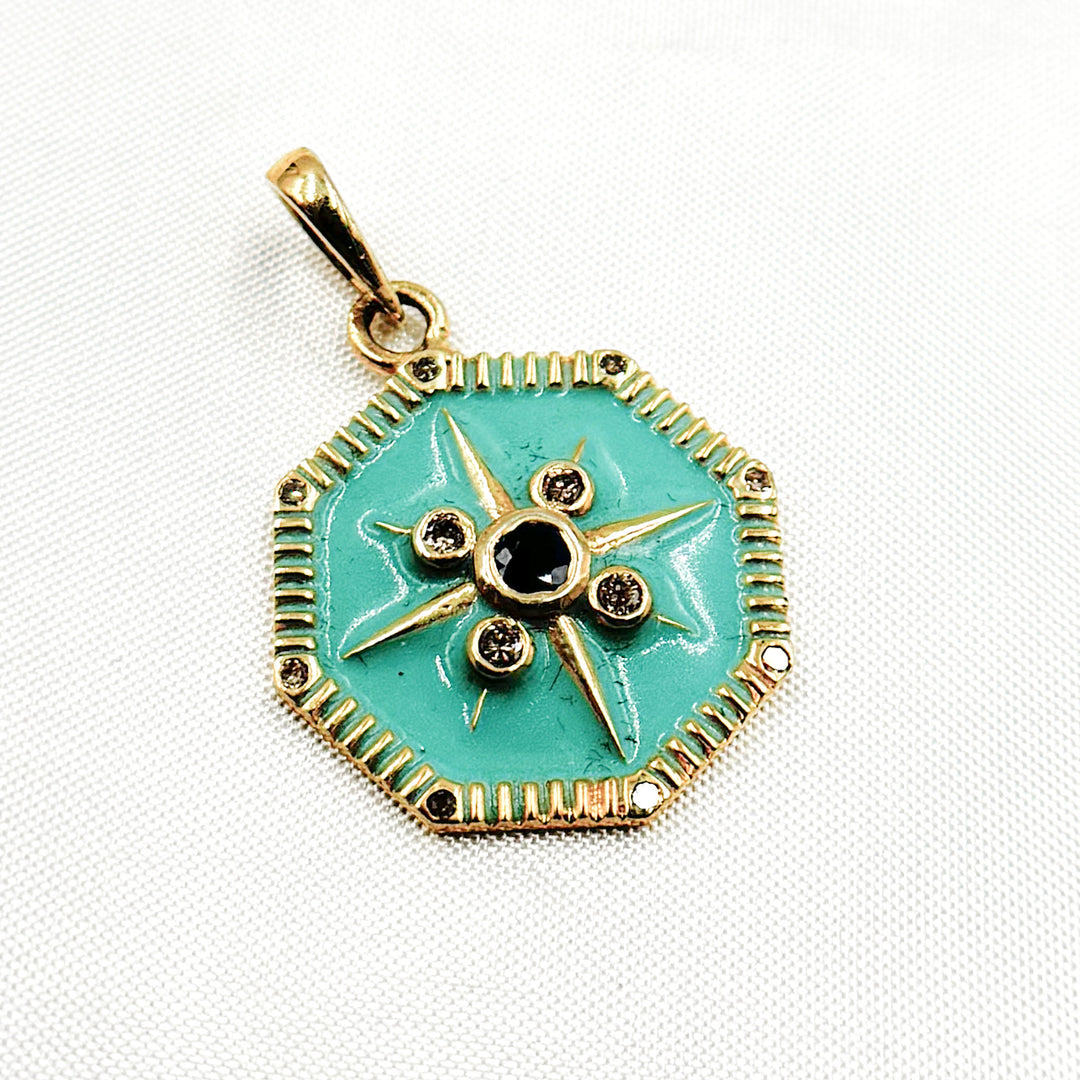 DP824. Diamond and Gemstone Octagon Enamel Pendant