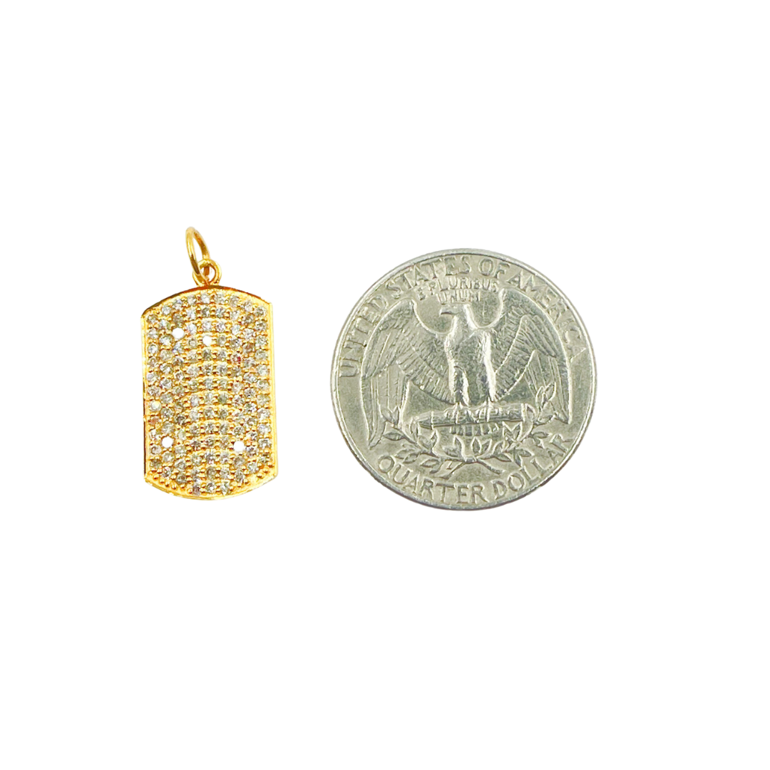 14K Solid Gold Charm. Rectangular Pendant with Diamonds. GDP92