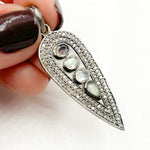 Load image into Gallery viewer, DSP055. Diamond Silver Long Drop Pendant with Gemstone
