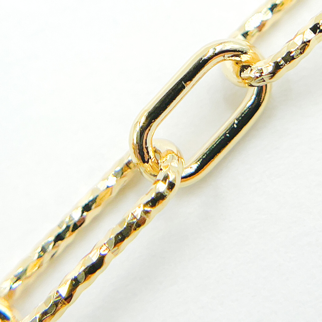 Gold Plated 925 Sterling Silver Diamond Cut & 1 Smooth Link Paper Clip Chain. V141GP