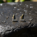 Load image into Gallery viewer, ER413639Y. 14k Solid Yellow Gold Diamond Triangle Studs