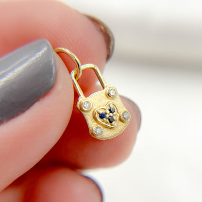 Solid Gold Diamond Heart Lock Charm