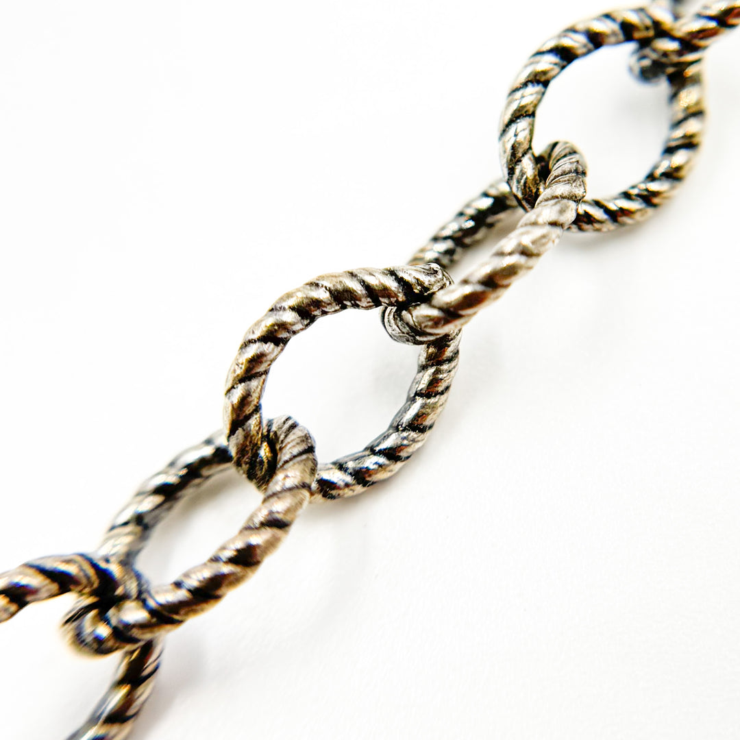 617OX. Oxidized Sterling Silver Twisted Round Link Chain