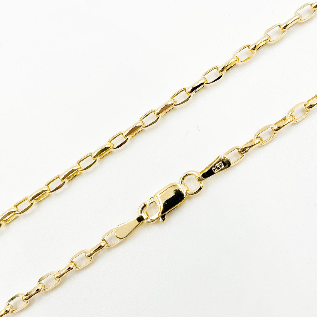 100HVR5614000. 14K Solid Yellow Gold Diamond-Cut Oval Rolo Hollow Chain Necklace