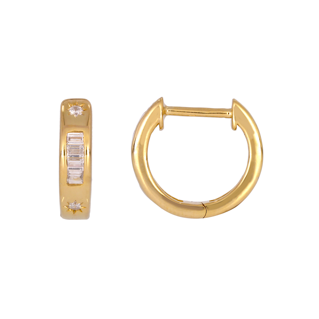 14K Solid Gold Diamond Hoop Earrings