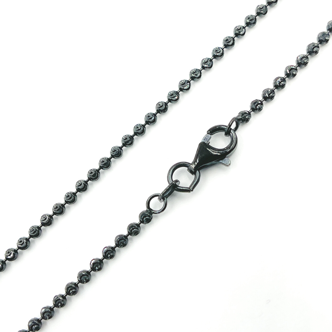 Black Rhodium 925 Sterling Silver Ball Necklace. 26Necklace