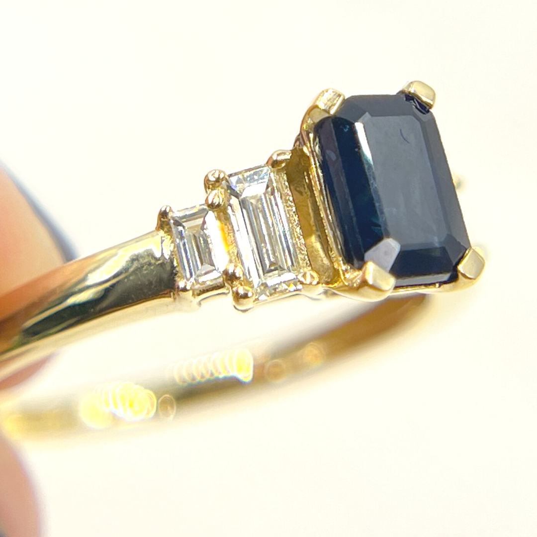 14K Solid Yellow Gold Diamond and Blue Sapphire Cluster Ring. CR96106BS6X4