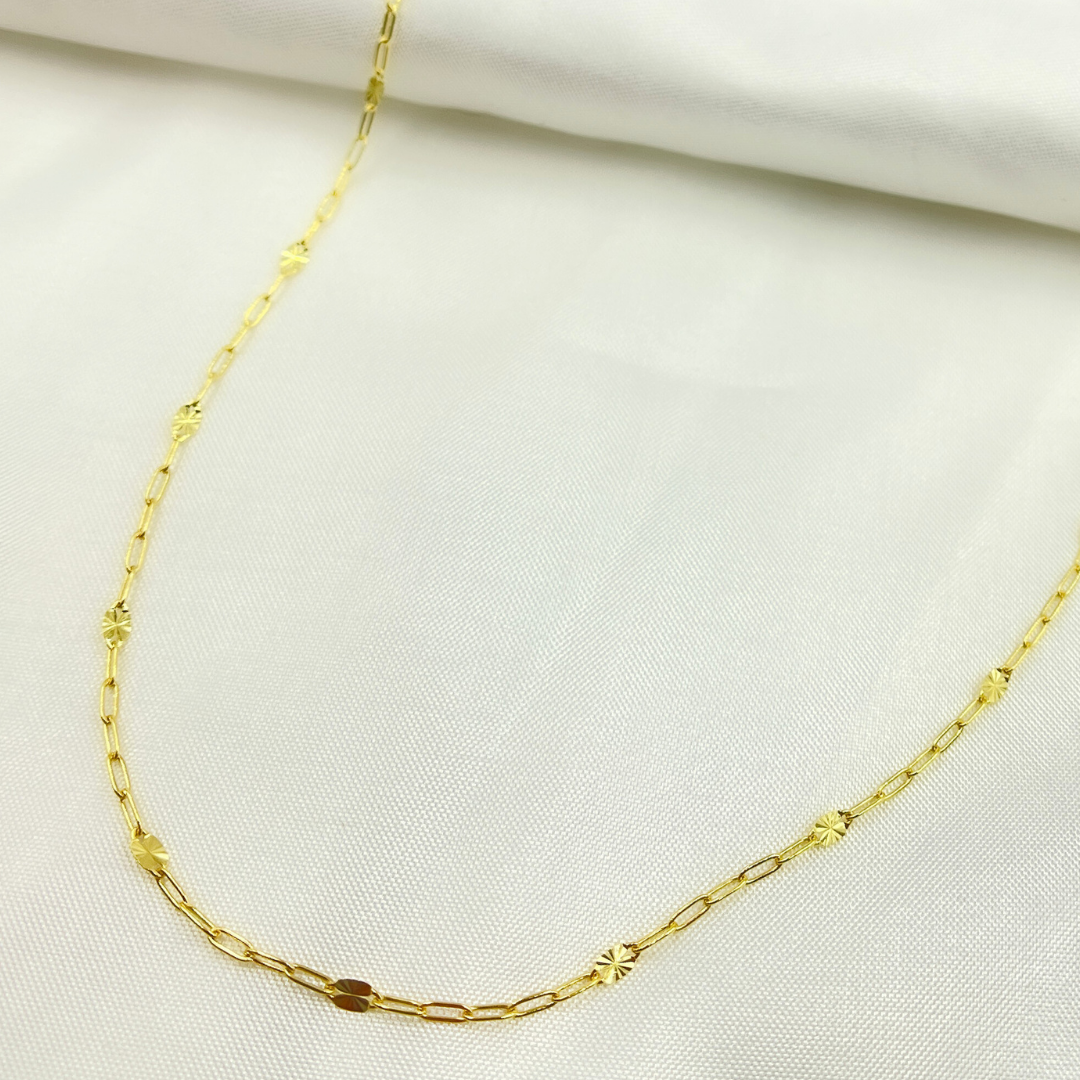 14k Solid Gold Smooth Paperclip & Diamond Cut Oval Link Finished Necklace. 035FV84