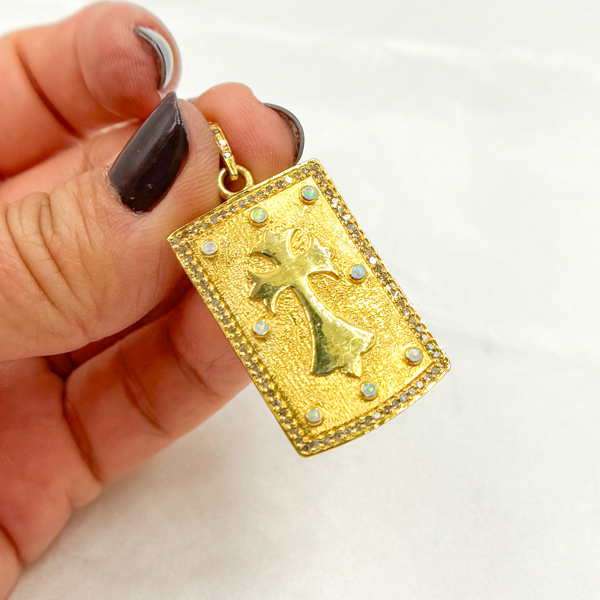 DP312. Diamond Sterling Silver Rectangle Cross Pendant with Gemstone