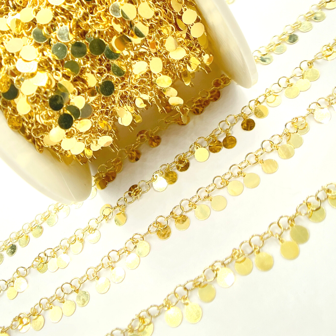 V73GP. Gold Plated 925 Sterling Silver Dangle Disc Chain