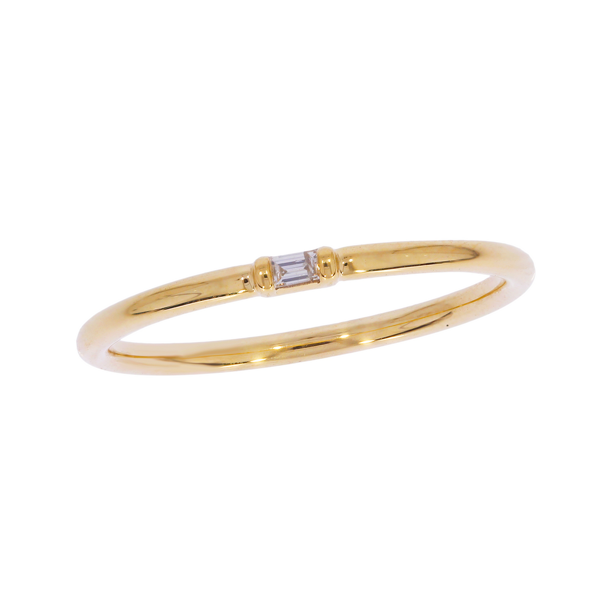14K Solid Yellow Gold Solo Baguette Ring