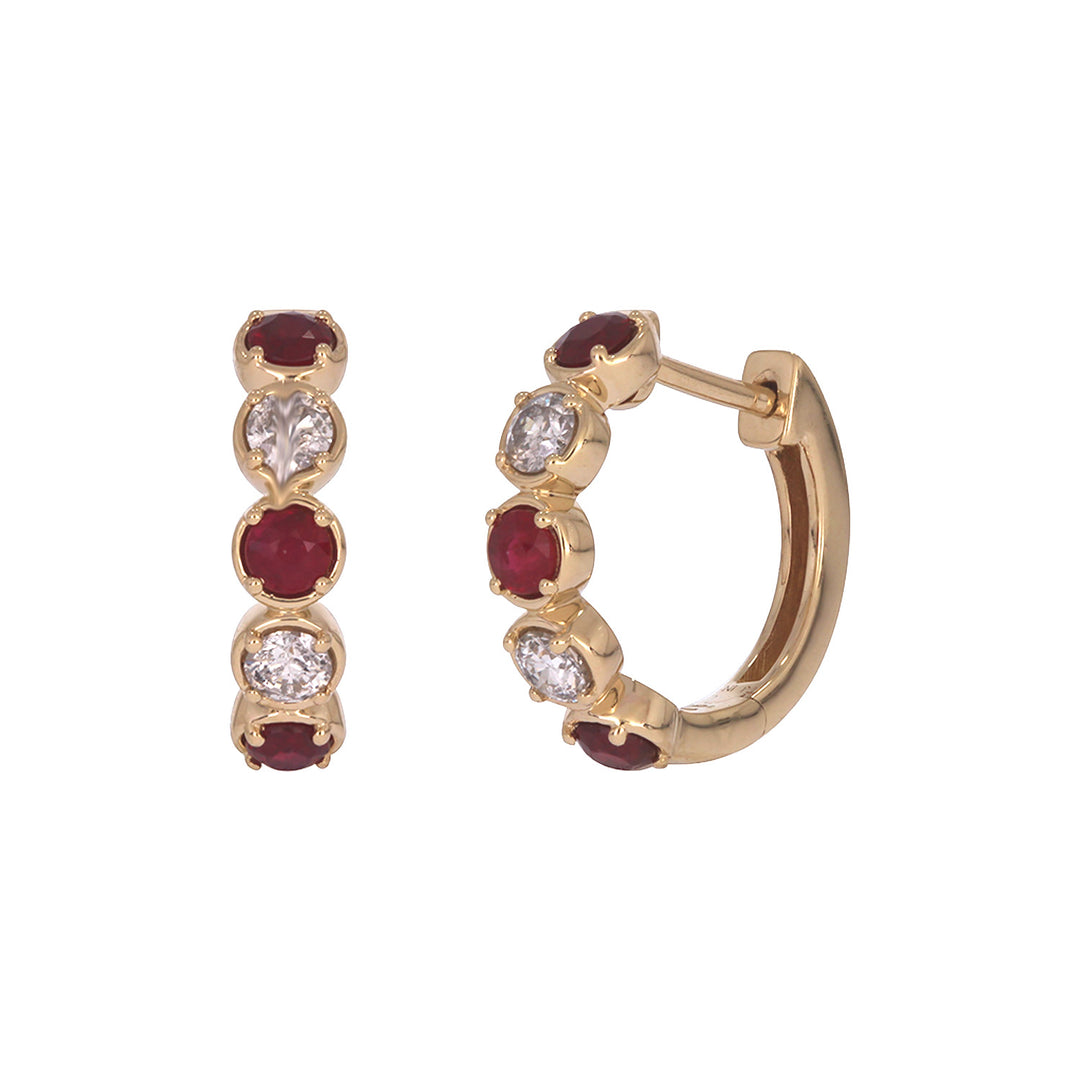 EHE57633. 14k Solid Gold Diamond and Gemstones Hoop Earrings