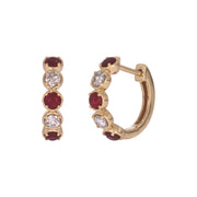 EHE57633. 14k Solid Gold Diamond and Gemstones Hoop Earrings