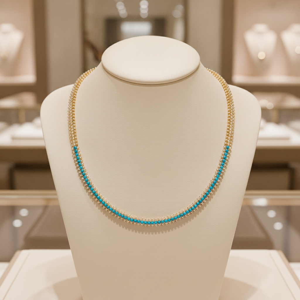 NFP72500. 14K Solid Gold Diamond and Gemstone Fancy Necklace