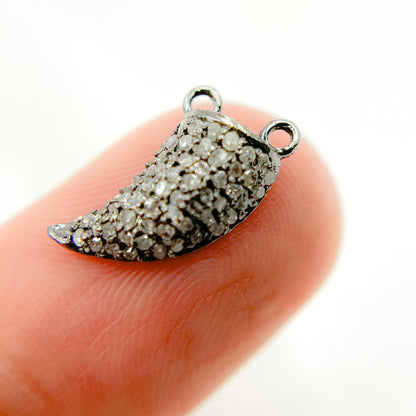 DC046. Diamond Silver Black Rhodium Horn Connector Charm