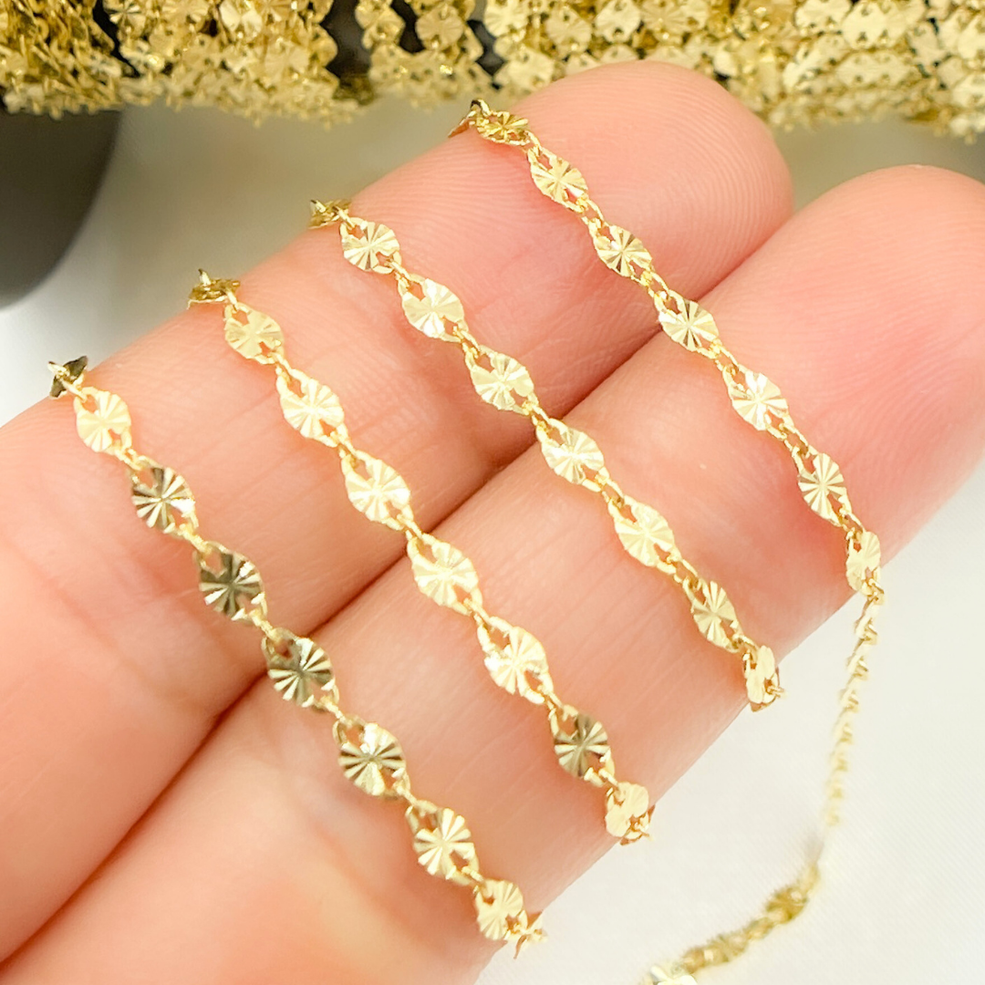 14k Solid Yellow Gold Marina Diamond Cut Link Chain. 040FA1P122byFt