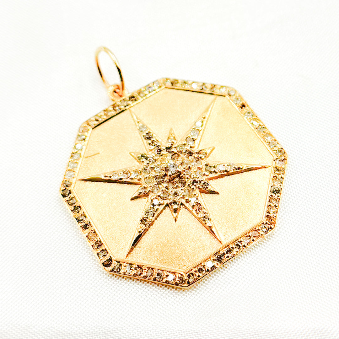 GDP240. 14K Solid Gold Diamond Octagon Star Charm