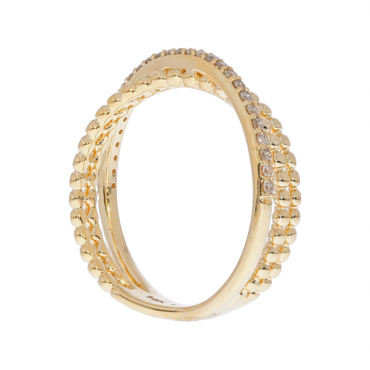 14K Solid Gold Diamond and Beaded Bands Ring.