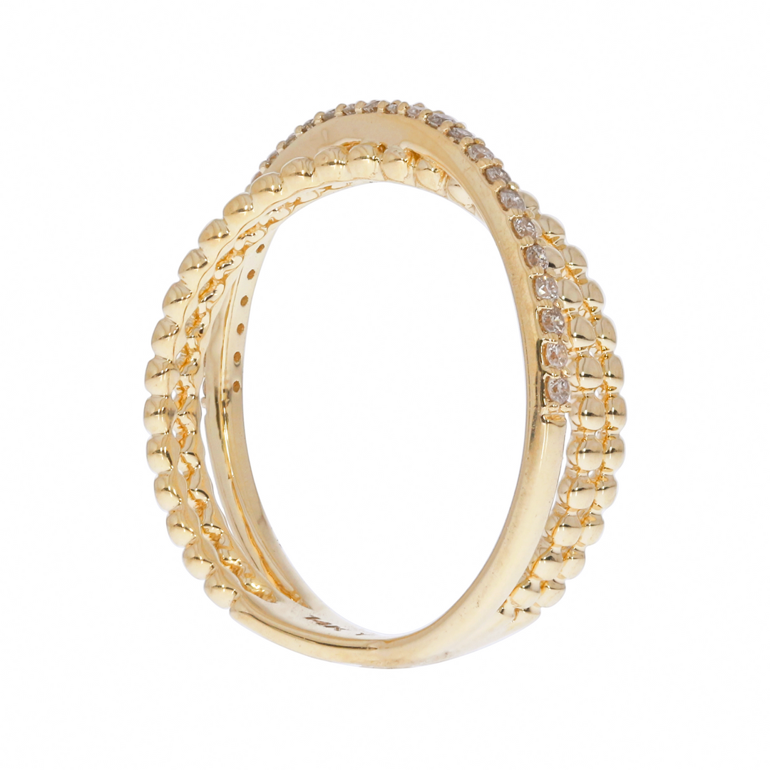 14K Solid Gold Diamond and Beaded Bands Ring. DRN01480