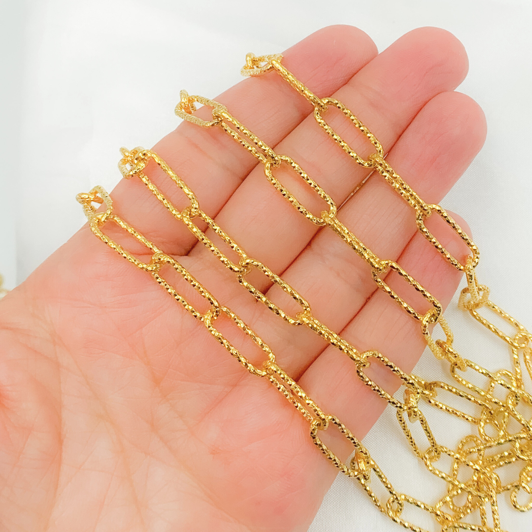 V10GP. Gold Plated Sterling Silver Diamond Cut Paperclip Chain