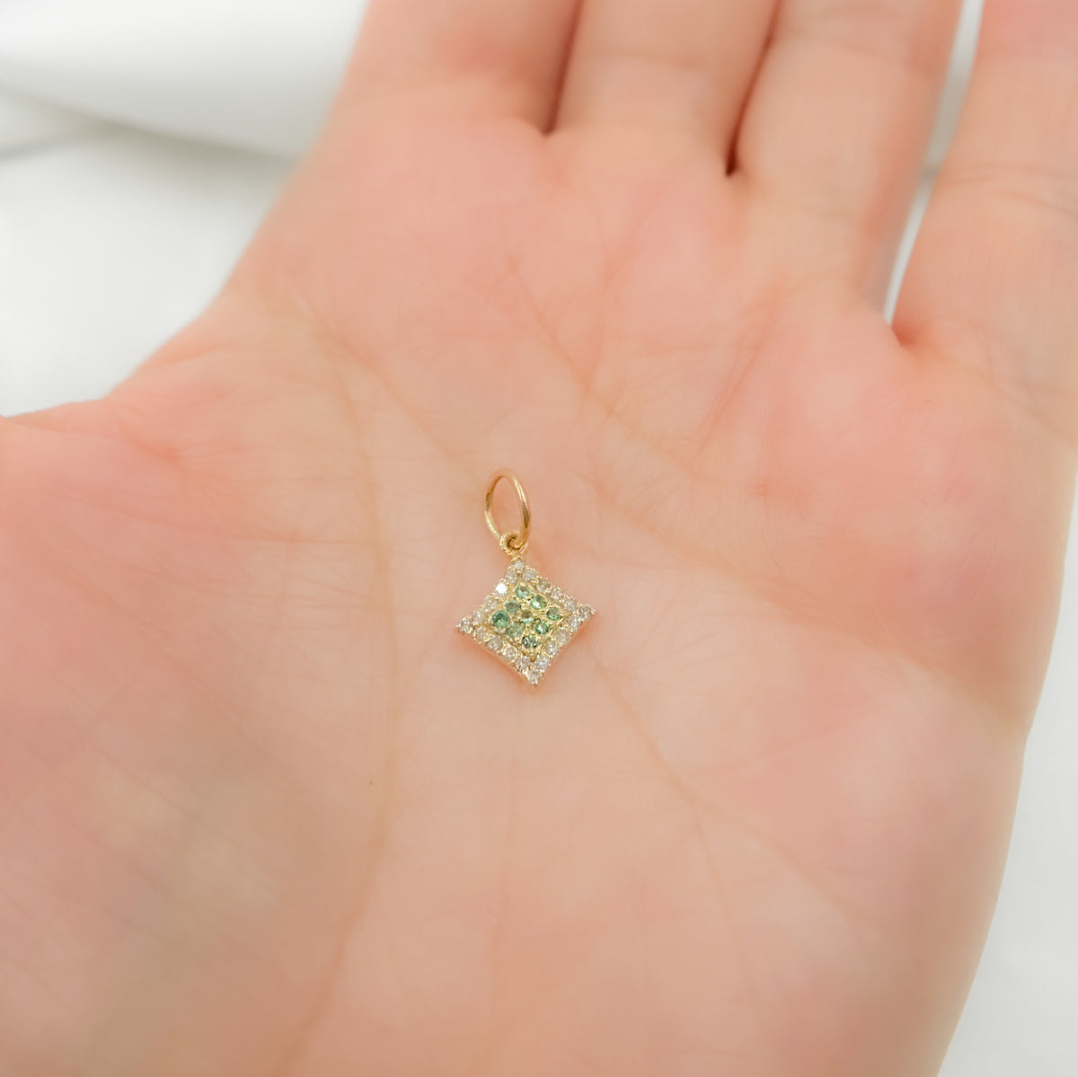 GDP374. 14K Solid Gold Diamond Shape Charm with Diamonds and Gemstones