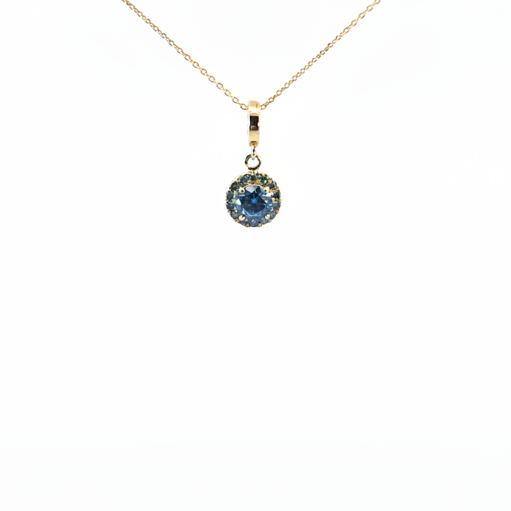 CMF00358B. 14K Solid Gold Blue Natural Diamond Round Charm