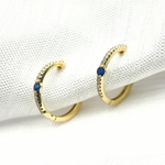 Load image into Gallery viewer, 14K Solid Gold Diamond &amp; Blue Sapphire Hoop Earrings. EHC56664BS

