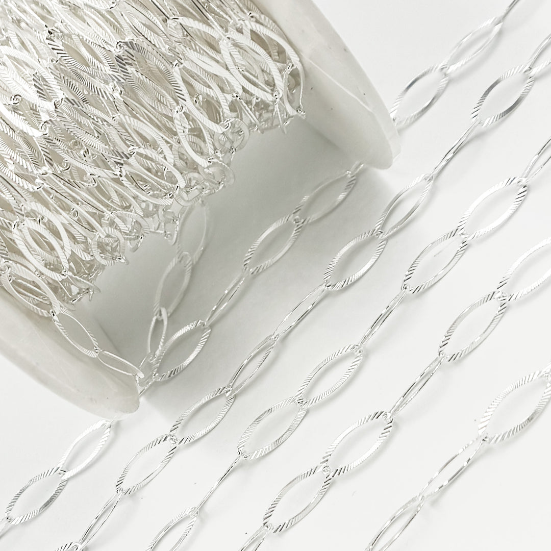 Y56FDSS. Sterling Silver Textured Oval Link Chain