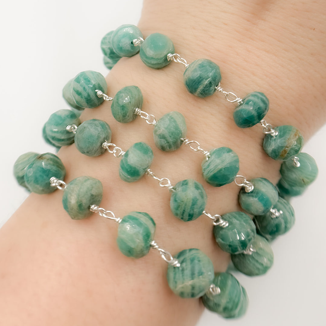 AMZ27. Amazonite Sterling Silver Wire Chain