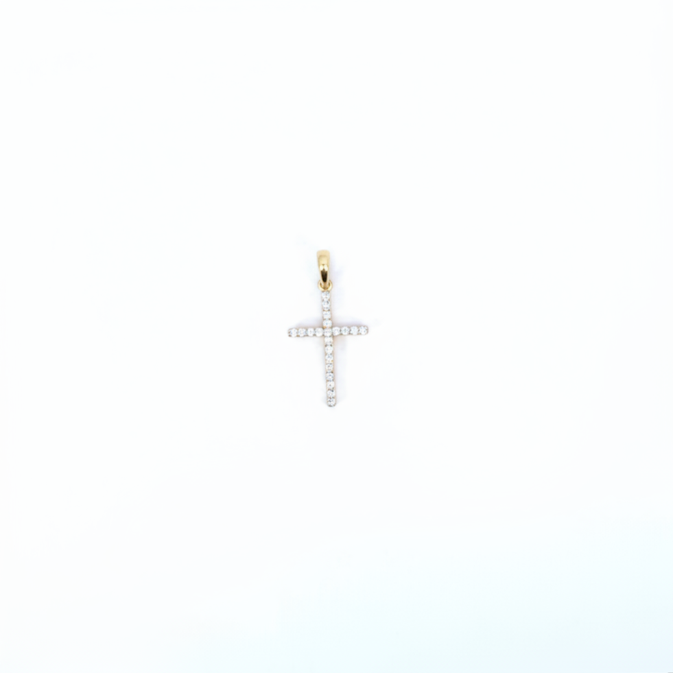 PN115432Y14DI1. 14K Solid Gold Cross Diamond Charm