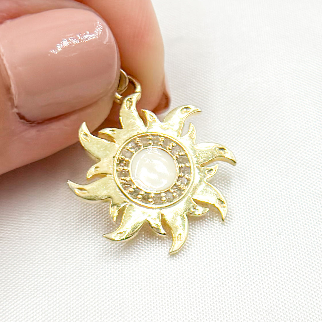 DP652A. Diamond Sterling Silver Sun Enamel Pendant