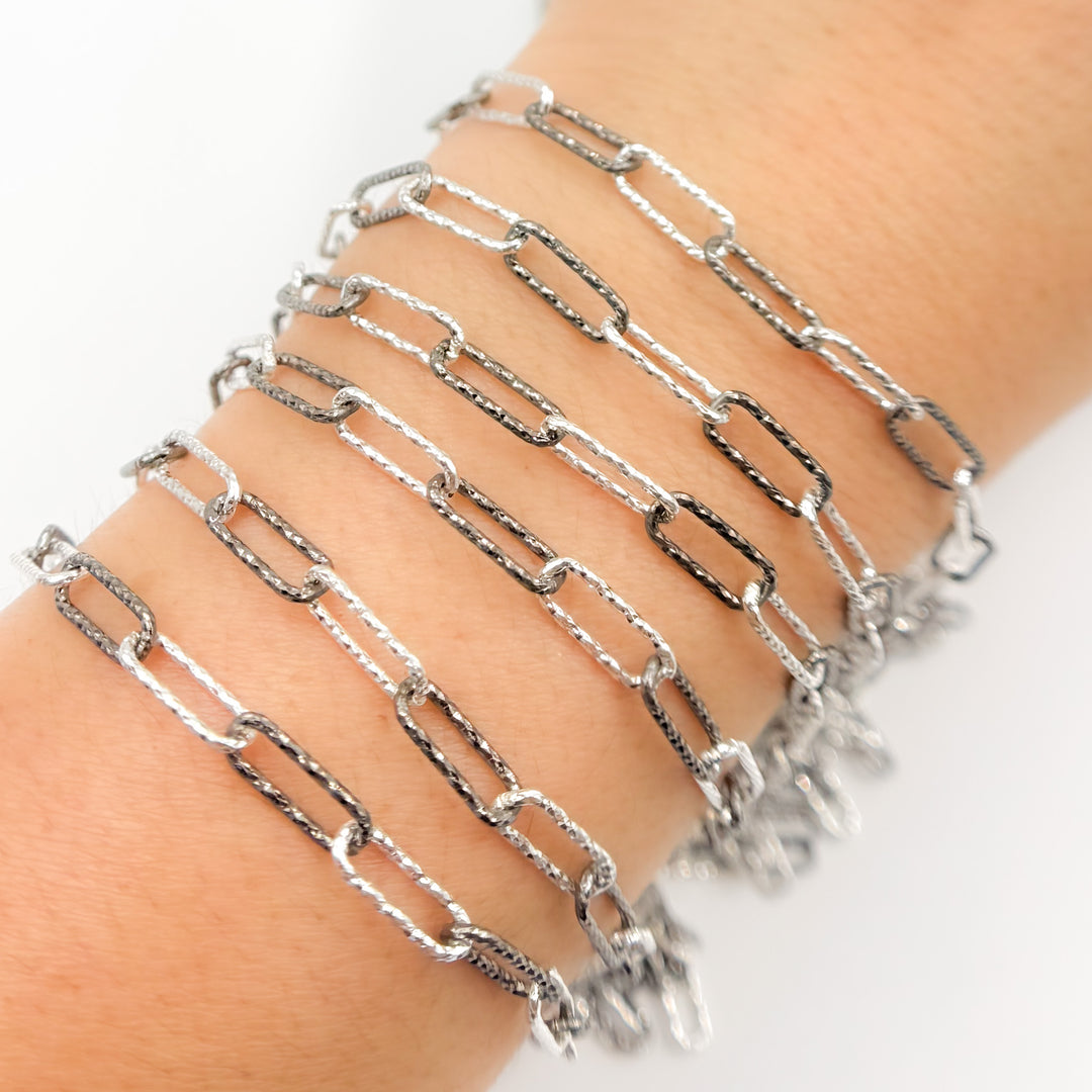 Black Rhodium 925 Sterling Silver Paperclip Diamond Cut Chain.