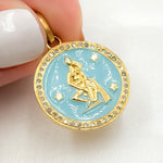 Load image into Gallery viewer, DP614A. Diamond Sterling Silver Round Aquarius Zodiac Enamel Pendant
