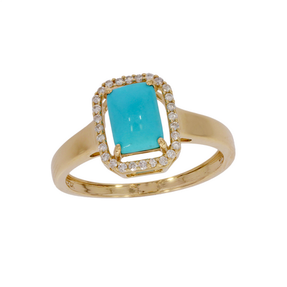 CR97176TQ7X5. 14K Solid Gold Diamond and Turquoise Ring