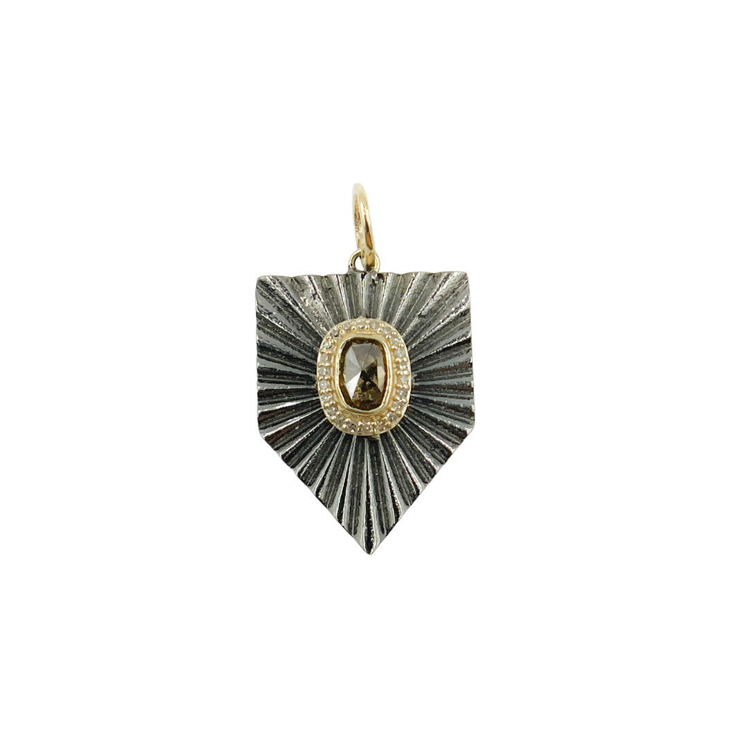 14k Solid Gold Sterling Silver Black Rhodium with Diamonds Pentagon Charm. KSG22