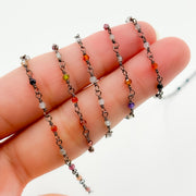 MGS26. Multi Gem Stone Faceted Roundel Wire Wrapped Chain