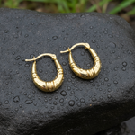 Load image into Gallery viewer, GER179. 14K Solid Gold Textured Hollow Hoops Earrings