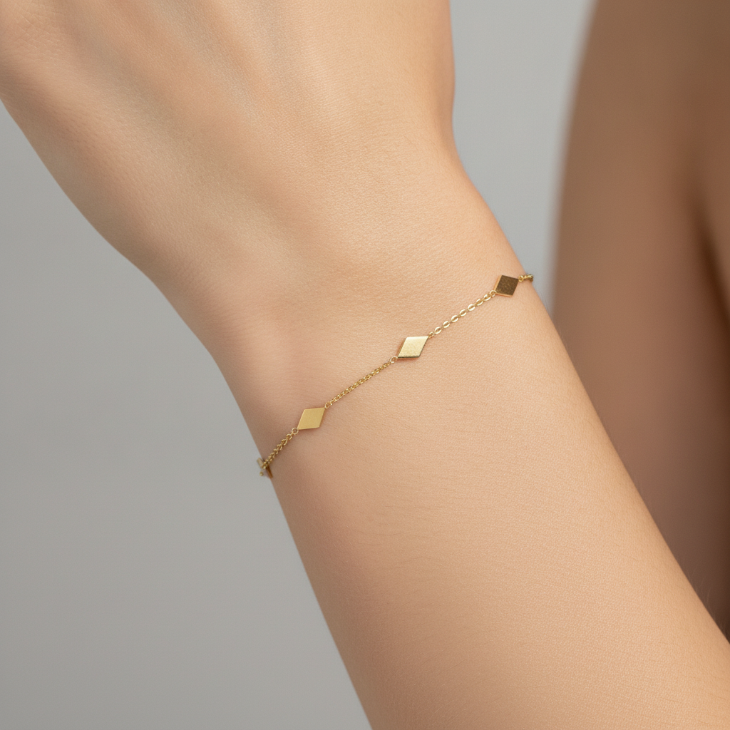 BR5085. 14k Solid Yellow Gold Rhomb Link Bracelet