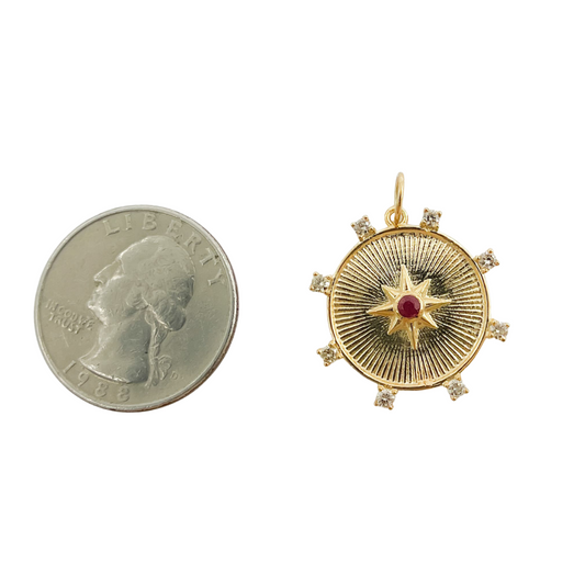 GDP18. 14K Solid Gold Diamonds Circle and Star Charm
