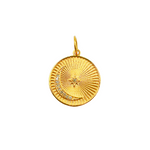 Load image into Gallery viewer, 14K Solid Gold with Diamonds Circle Shape Charm with Moon and Star in the Center.  GDP174
