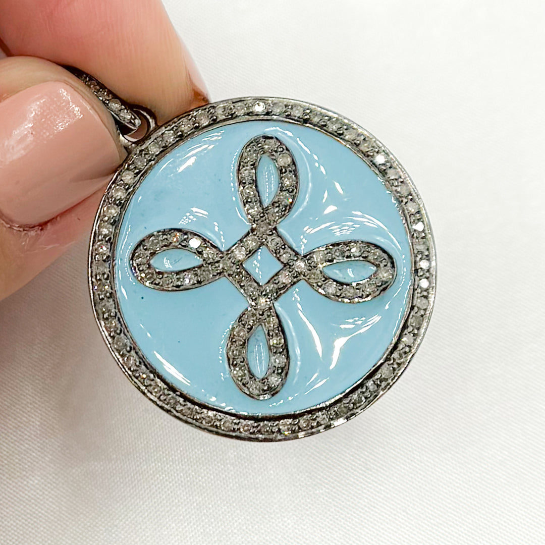 DP569A. Diamond Sterling Silver Round Enamel Pendant