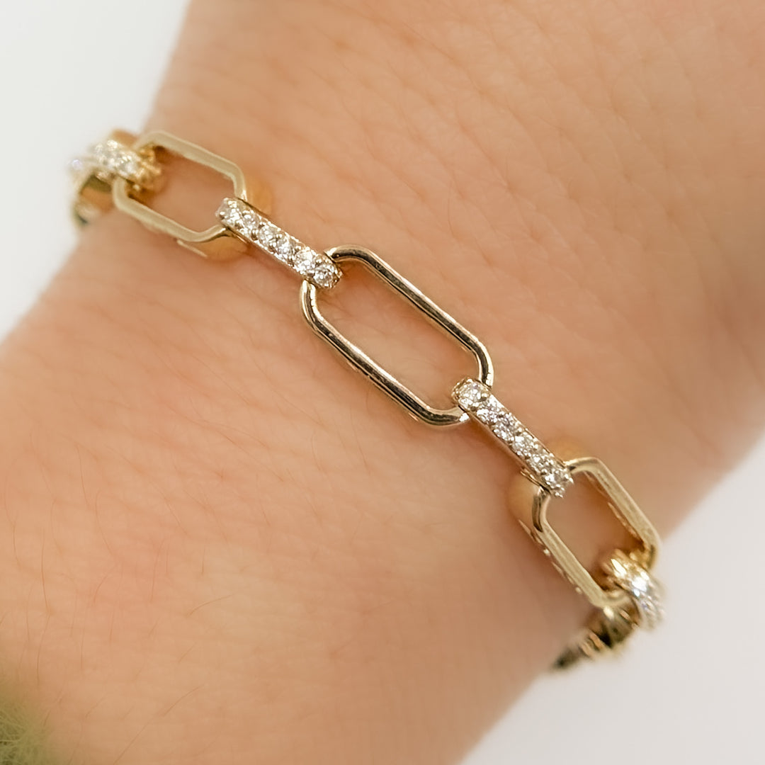 BFH61268. 14K Solid Yellow Gold Diamond Fancy Paperclip Bracelet