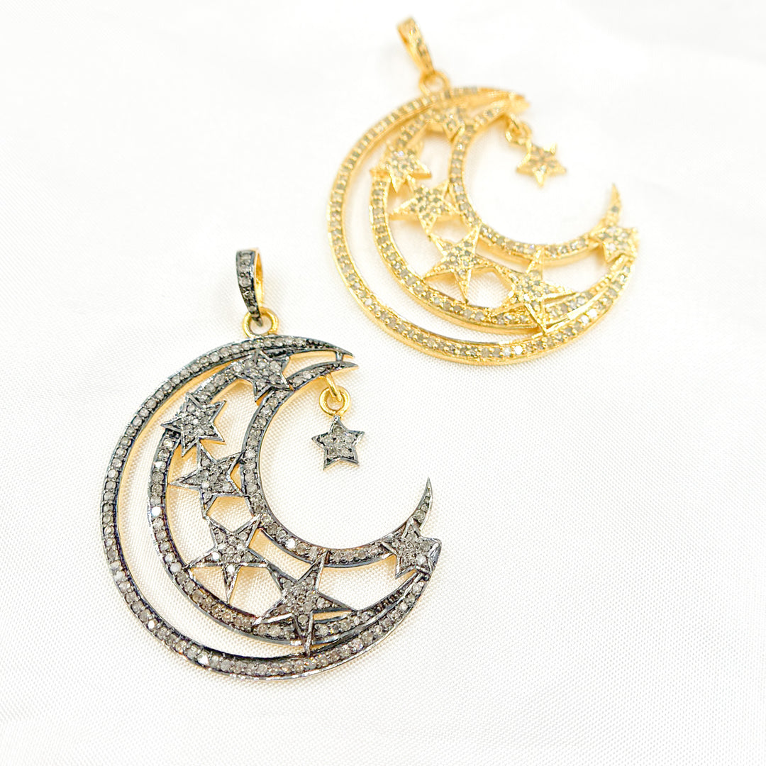 DP079. Diamond Sterling Silver Moon and Star Pendant