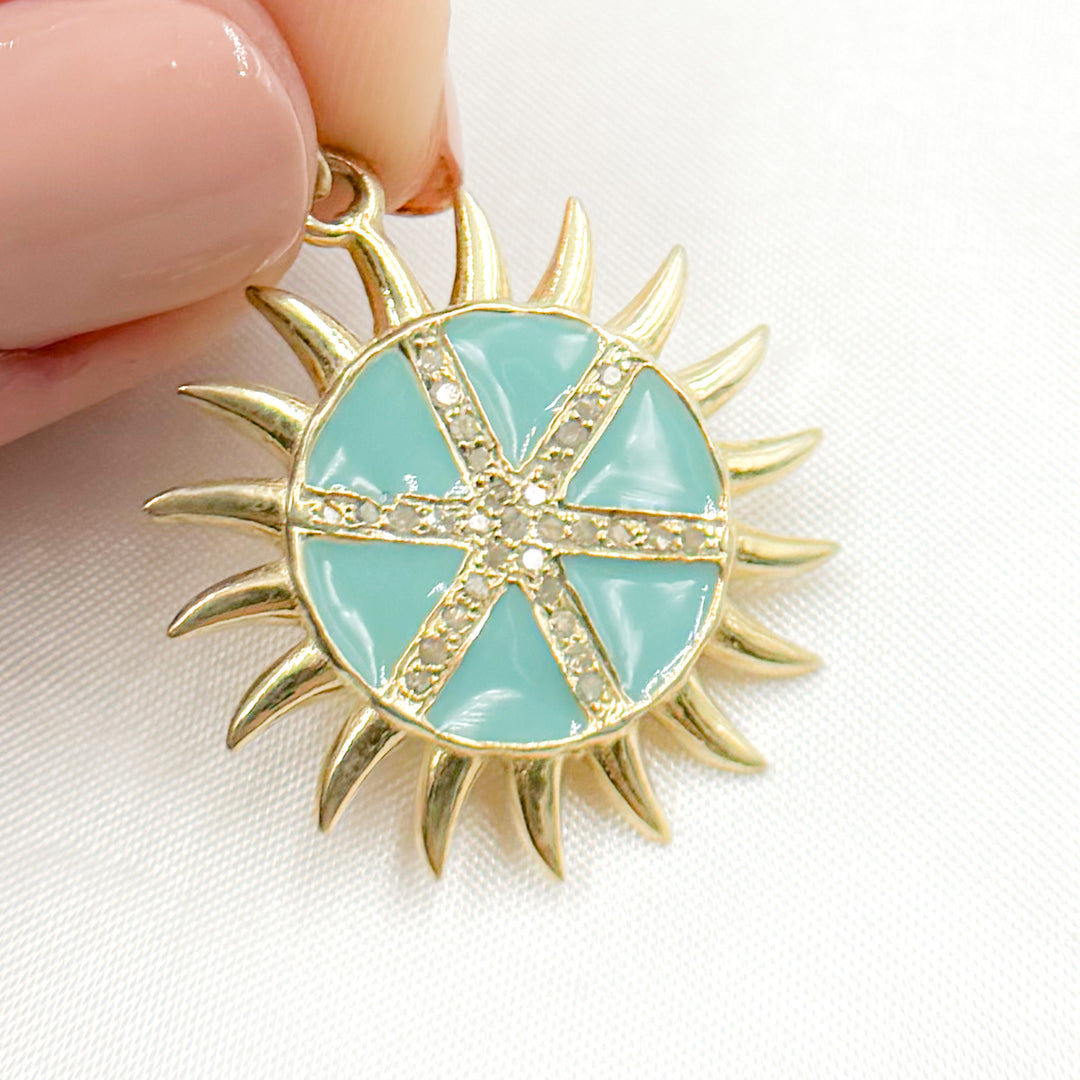 DP650A. Diamond Sterling Silver Round Sun Enamel Pendant