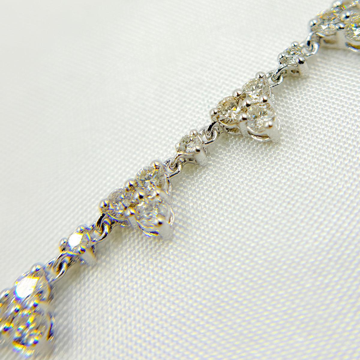 NFU70718. 14K Solid White Gold Diamond Triangles Necklace