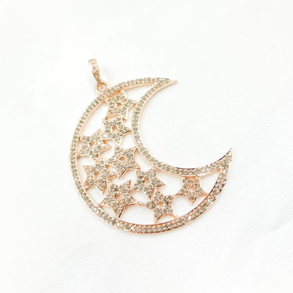 DP134. Diamond Sterling Silver Moon and Star Pendant