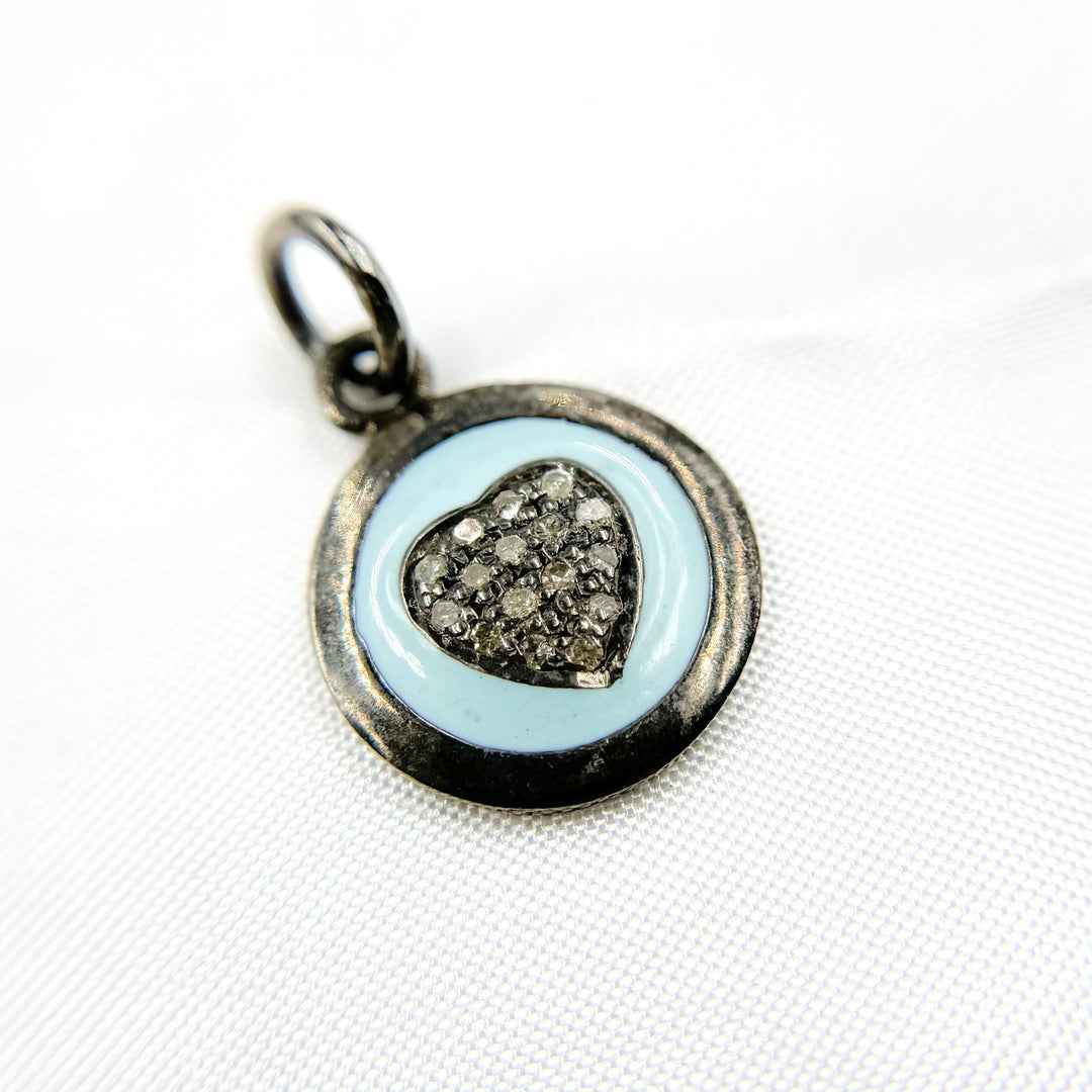 DC535A. Diamond Sterling Silver Round Heart Enamel Charm